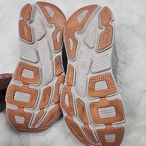 Hoka One Bondi 7 WIDE Running Womens Size 10.5 1110531-HMSH Grey Pink - Picture 10 of 12